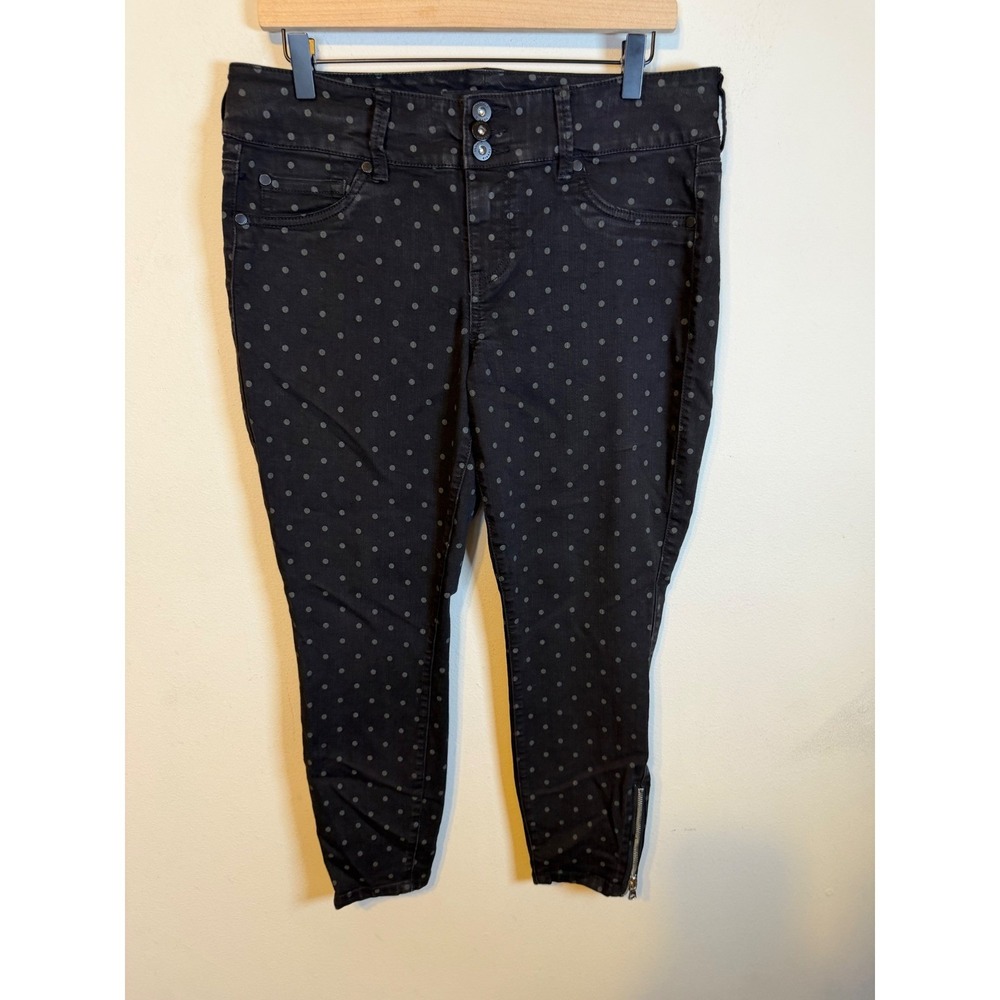 Torrid Womens Denim Polka Dot Ankle Zip Skinny Jeans Black 12R